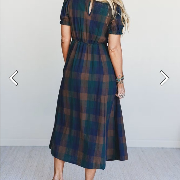 Three Bird Nest Plaid Maxi Dress with Lace Crochet Bodice - Picture 5 of 5